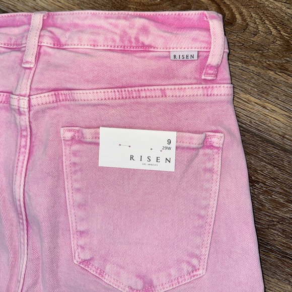 NWT Risen Los Angeles High Rise Raw Hem Slit Straight Jeans In Acid Pink 💗 - Picture 7 of 12